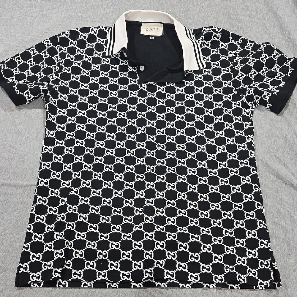 Gucci Black and White Polo Shirt with Monogram Design